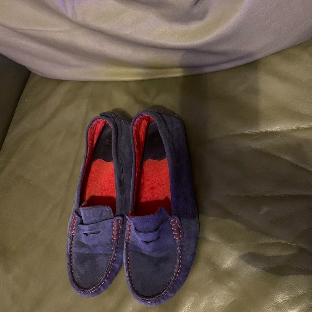 Womens Blue Loafers with Red Accents
